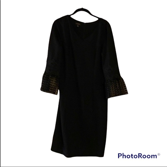 Black Talbot’s ponte knit dress with lace sleeves, size 10. - Picture 3 of 8